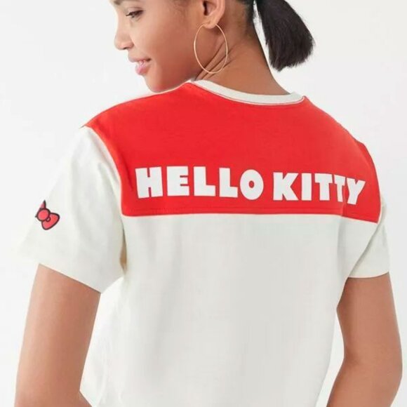 Women's Converse x Hello Kitty Football T-Shirt Egret/Fiery Red 10008210 Siz M L - Picture 8 of 8